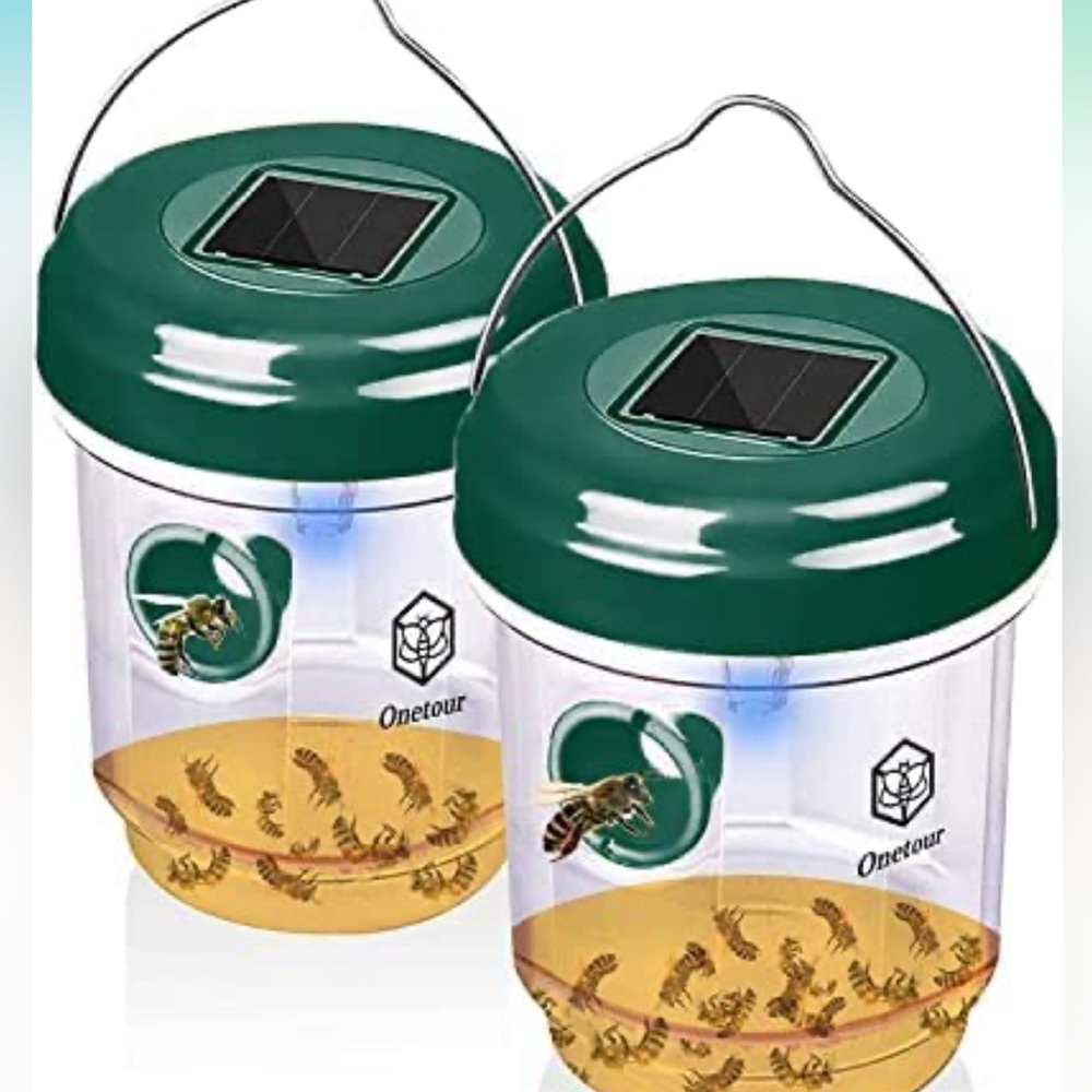 Solar Powered Wasp Traps for Wasps, Bees, Hornets, Yellow Jackets, 2 Packs